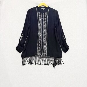 John Mark Mixed Boho Button Top Lace Hem Embroidered Sz XL Artsy Tunic Lagom